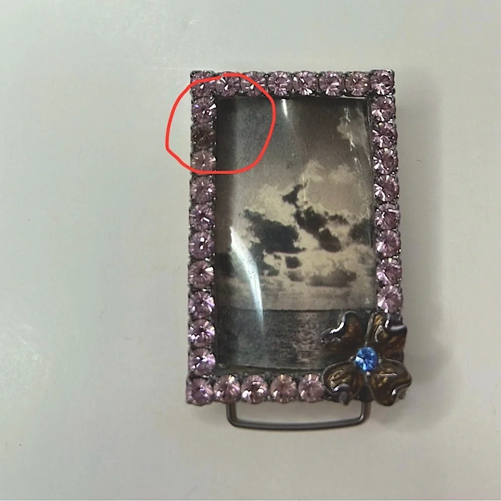 3/$12 Liz Claiborne mini picture frame lavender crystals purple flower accent